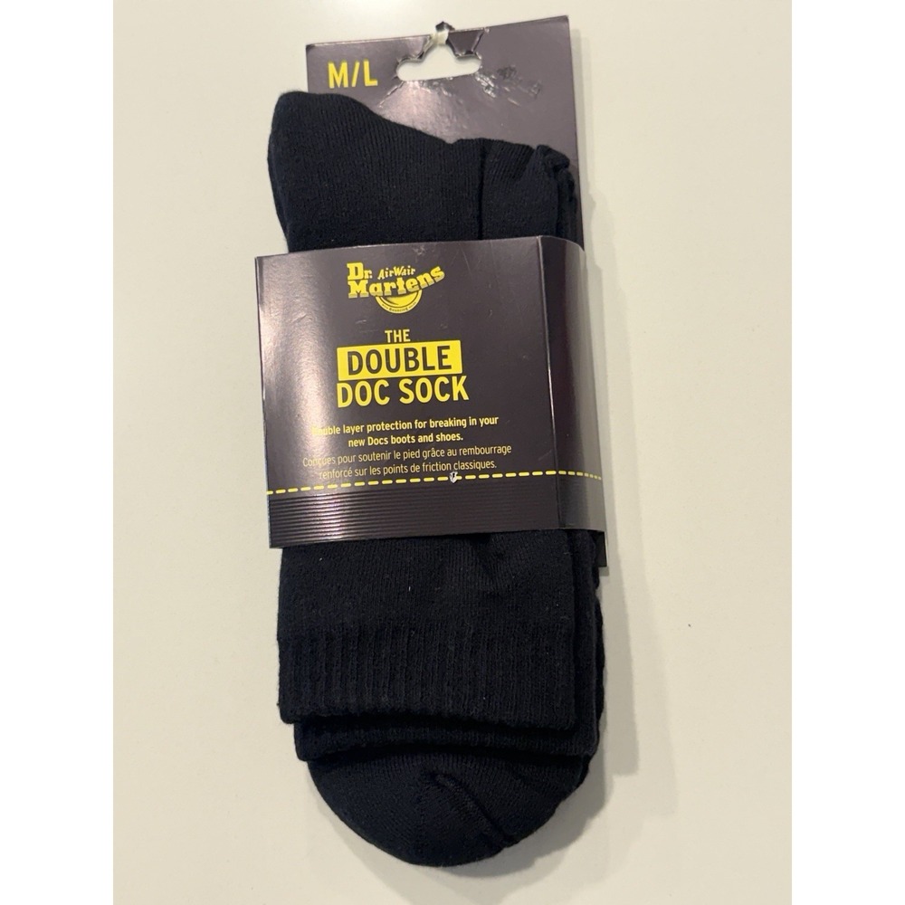 Dr Martens AC610303 Double Doc Socks Black Black Cotton Blend Crew M/L NWT